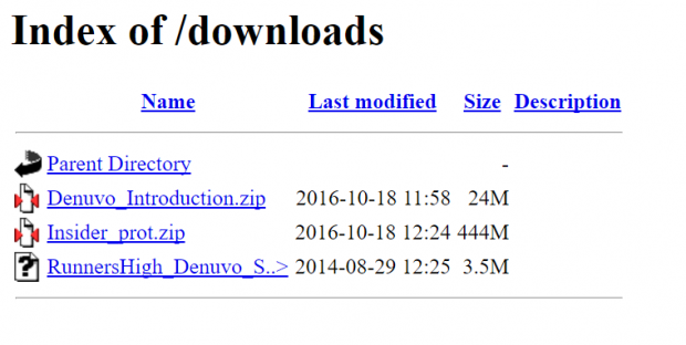 Zahlreiche Verzeichnisse der Denuvo-Seite waren im Browser abrufbar. (Screenshot: Golem.de)